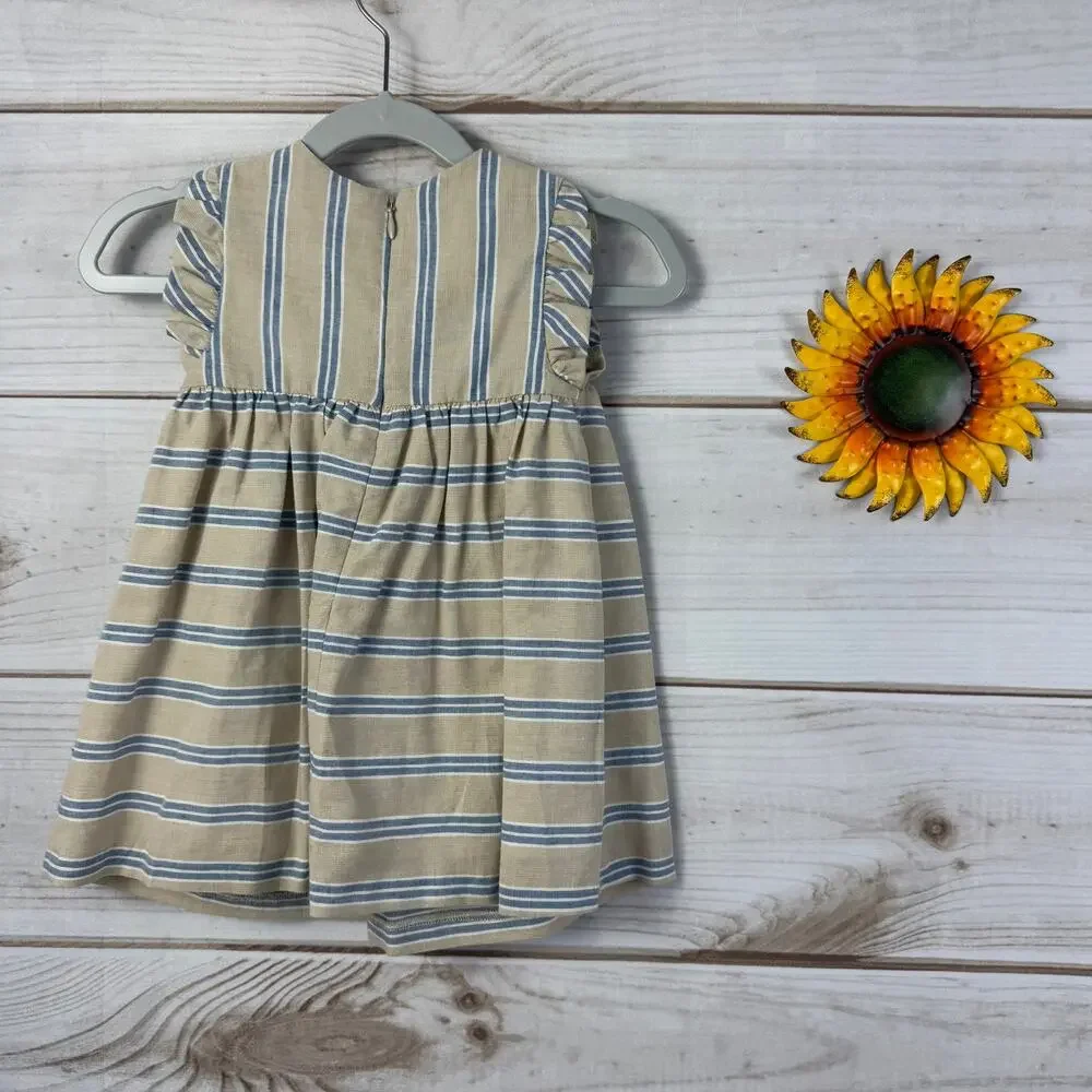Mayoral Baby Girl Dress 18M Striped Linen Sleeveless Blue Beige